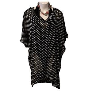 Hooded Sheer Black White Polka Dot Hooded Beach Swim Pool Slop On Coverup Blouse